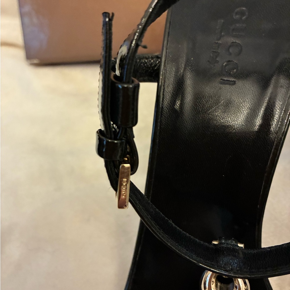 Elegant Gucci Black High Heel Gold Chain Detail and Ankle Strap. EUC. 7.5 - Picture 9 of 16